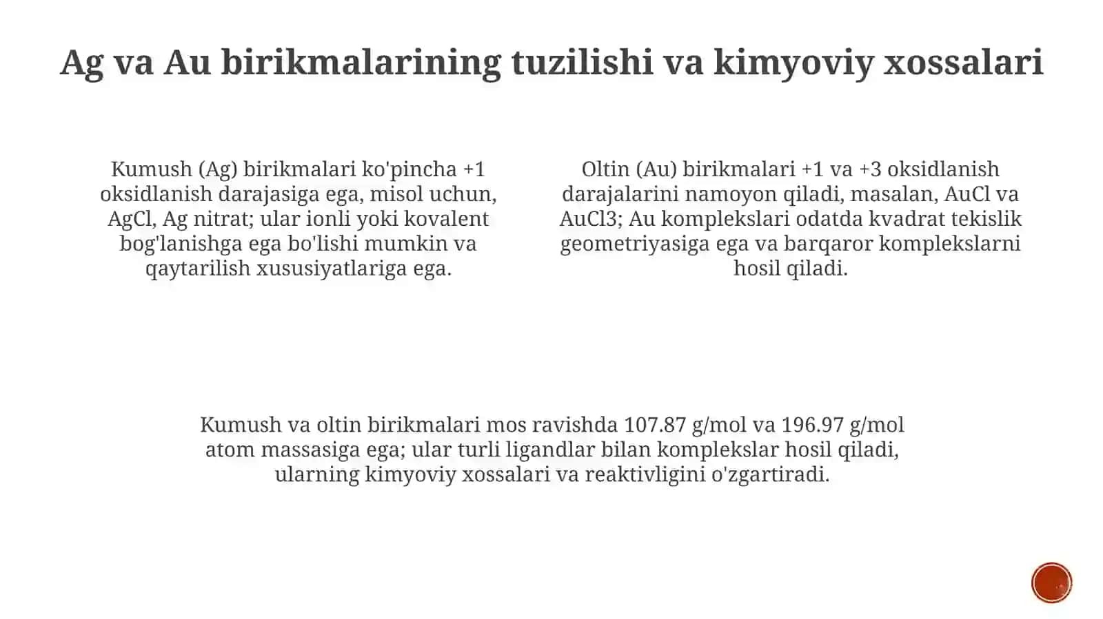Ag va Au birikmalari farmatsiyada 3