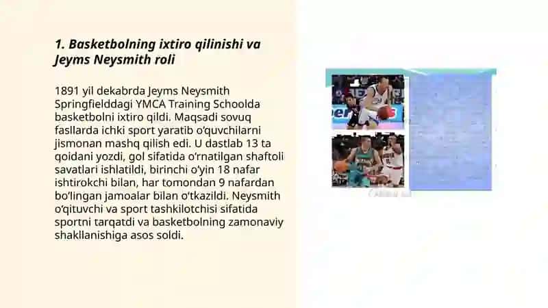 Basketbol o'yinini rivojlanishi tarixi va rivojlanish bosgichlari 3