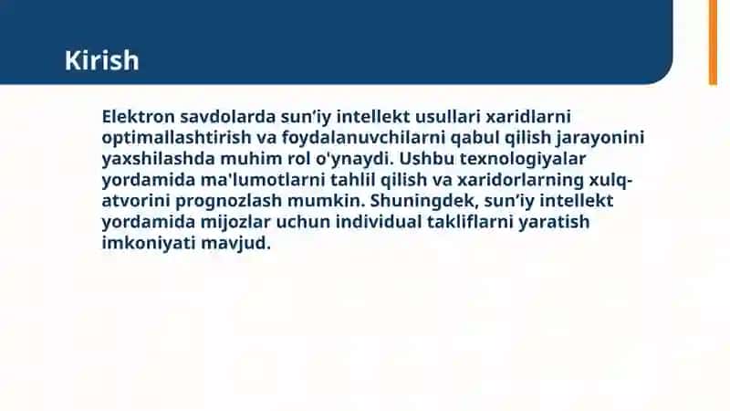 Elektron savdolarda sunʼiy intellekt usullaridan foydalanish 3