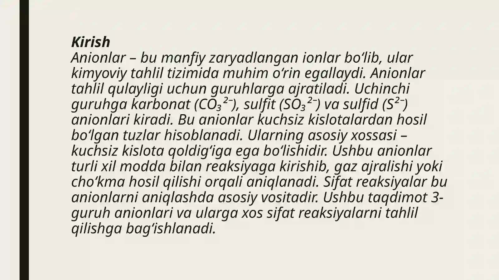 Analitik kimyo fanidan tayyorlagan kurs ishi taqdimoti 3