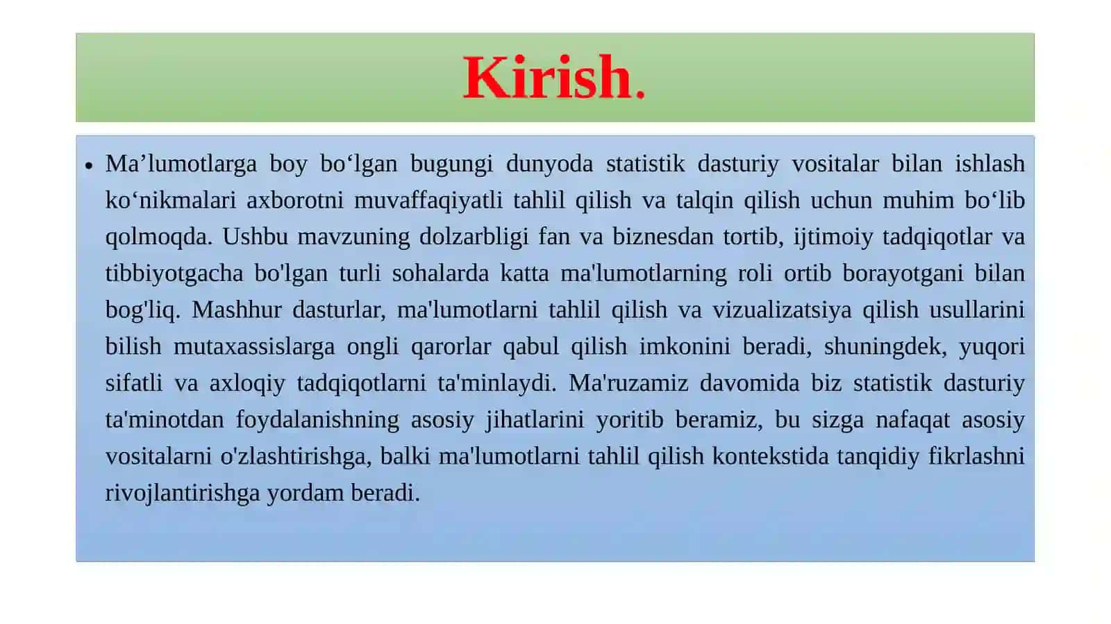 Statistik dasturiy vositalardan foydalanish 3