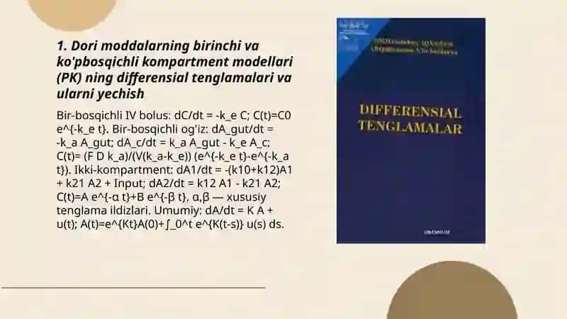 Tibbiy-biologik mazmundagi differensial tenglamalarni tuzib yechish 3