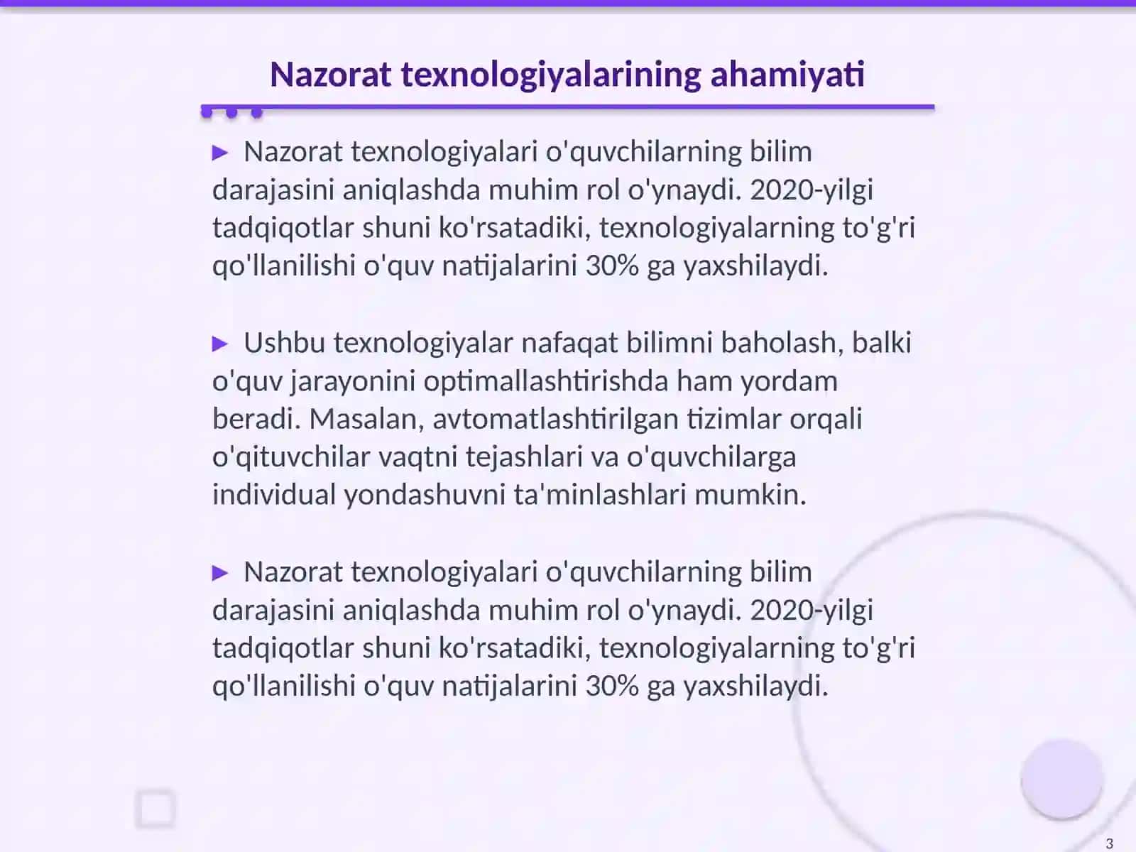 O‘quvchilar bilimini nazorat qilishda qo'llaniladigan texnalogiyalar 3