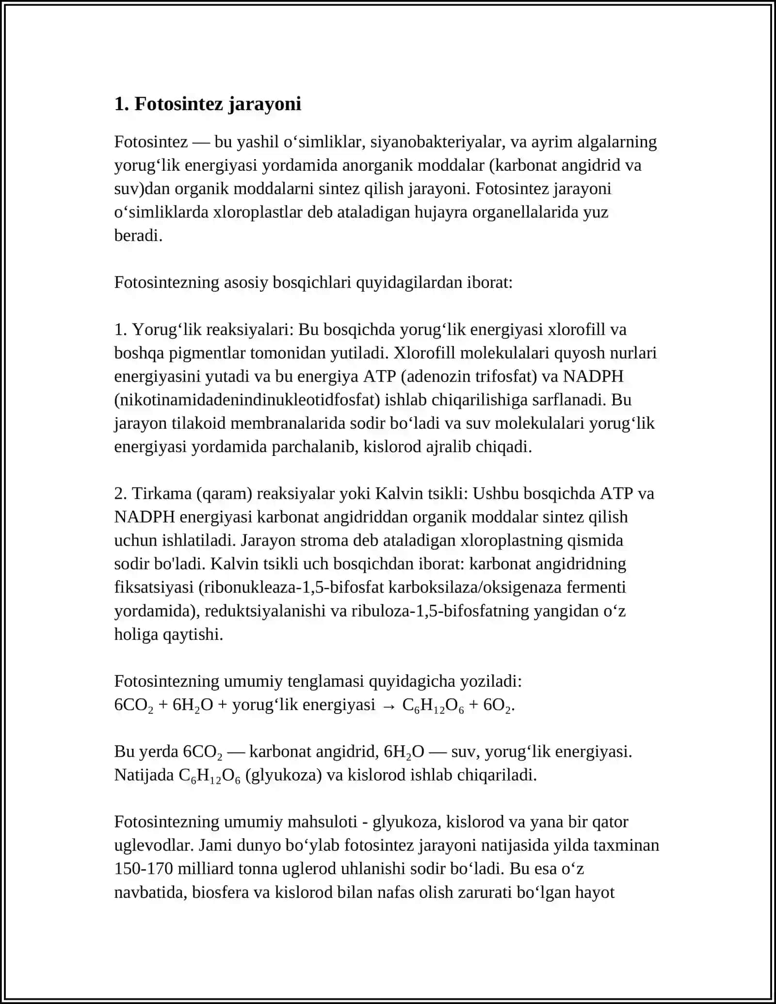 OʻSIMLIKDA BORADIGAN FOTOSINTEZ KIMYOVIY KORINISHI 3