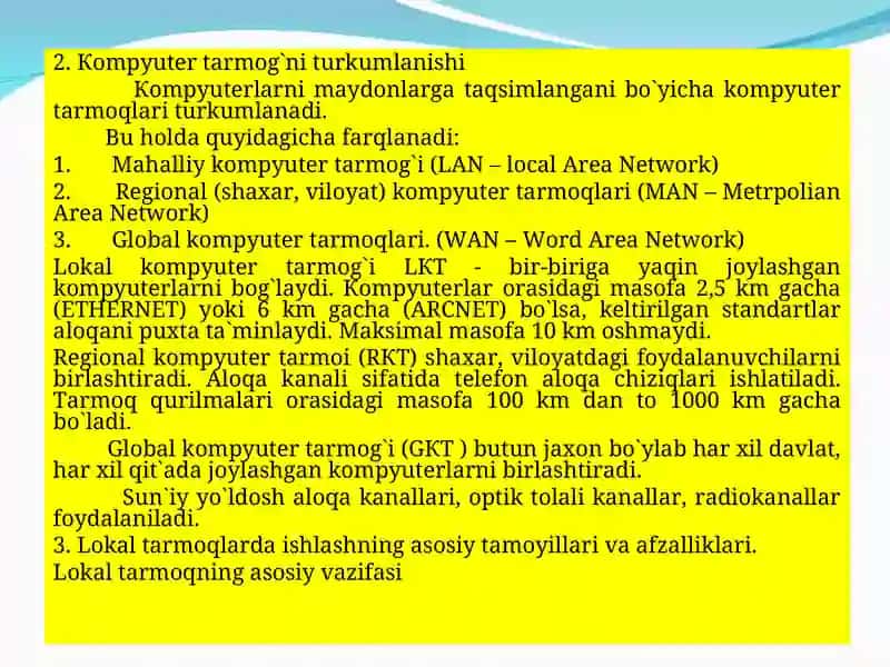 "Lokal va global kompyuter tarmoqlari." 3