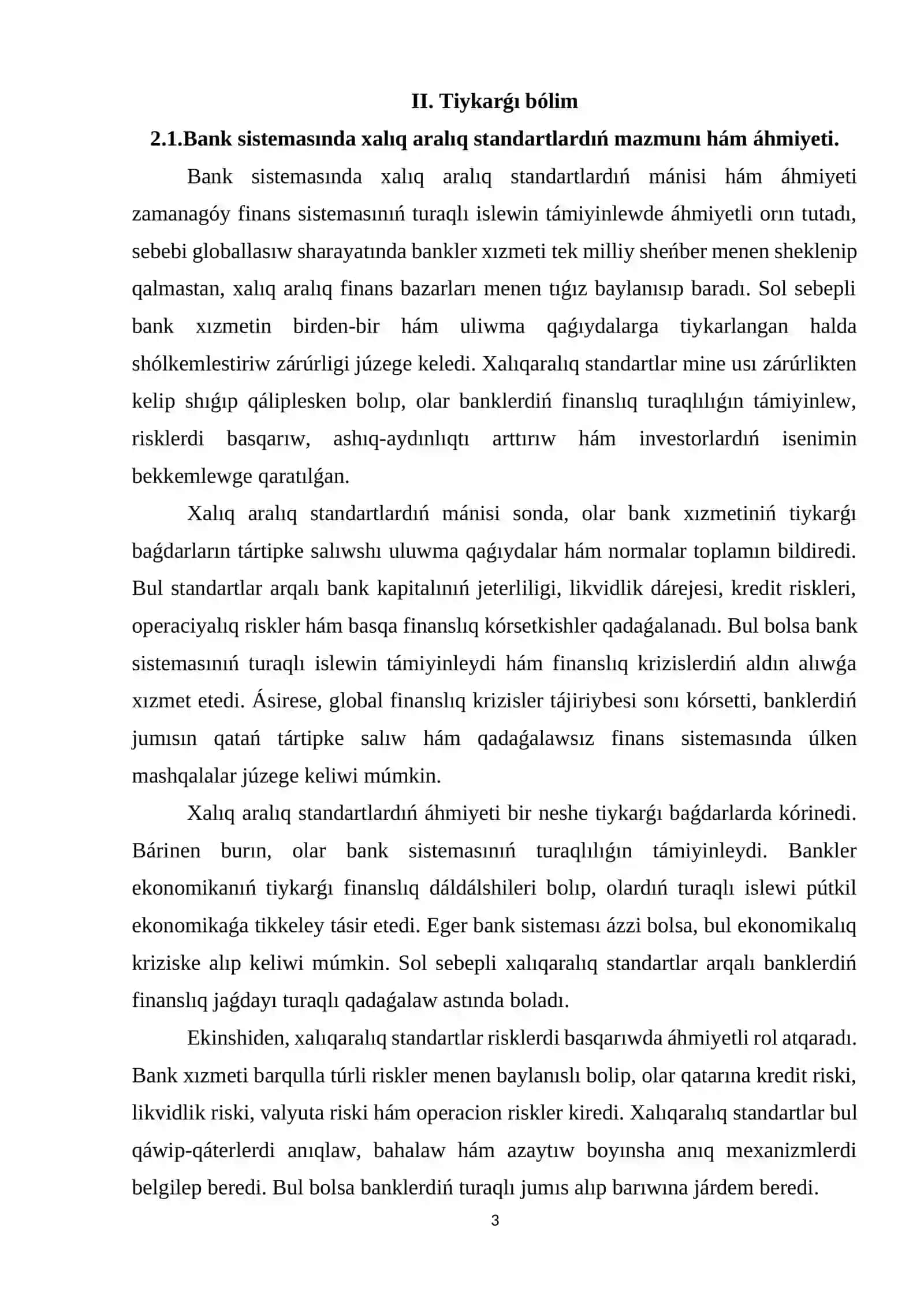 Bank sistemasında xalıqaralıq standartlar hám Bazel normaları 3