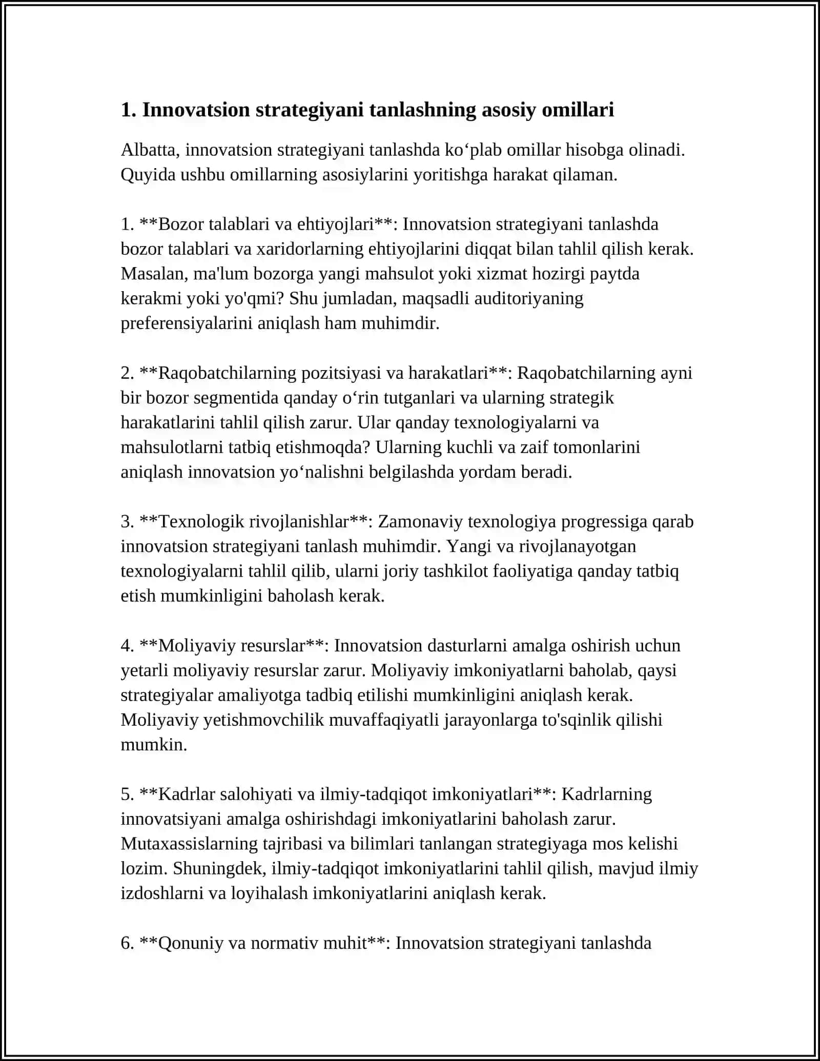 KORXONADAGI INNOVATSION STRATEGIYANI TANLASH 3