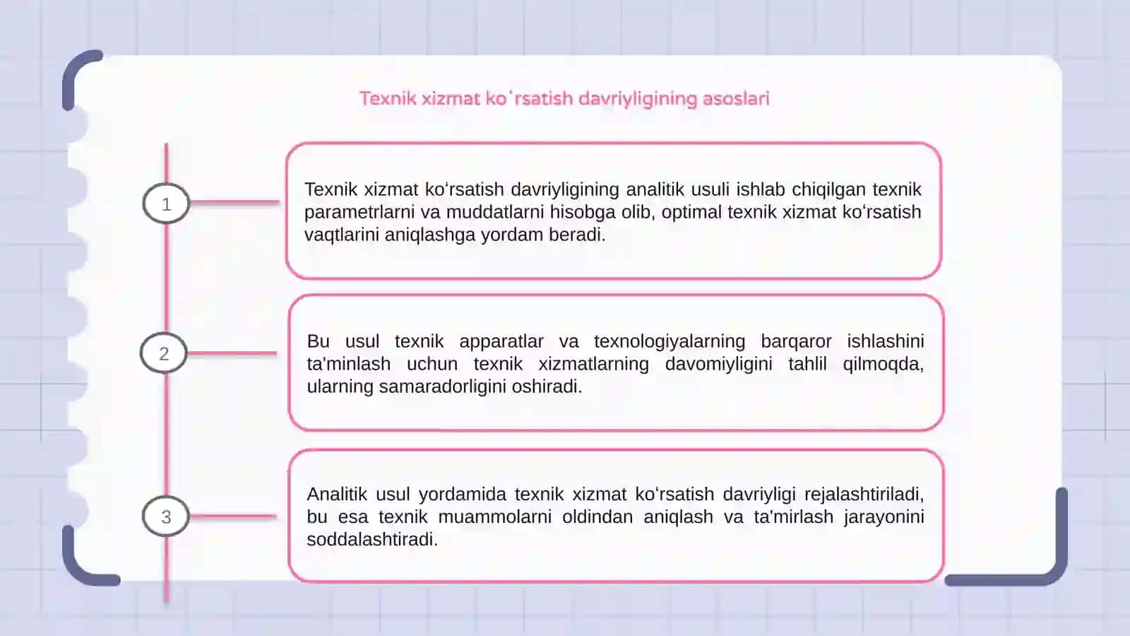Texnik xizmat koʻrsatish davriyligini analitik usuli 3