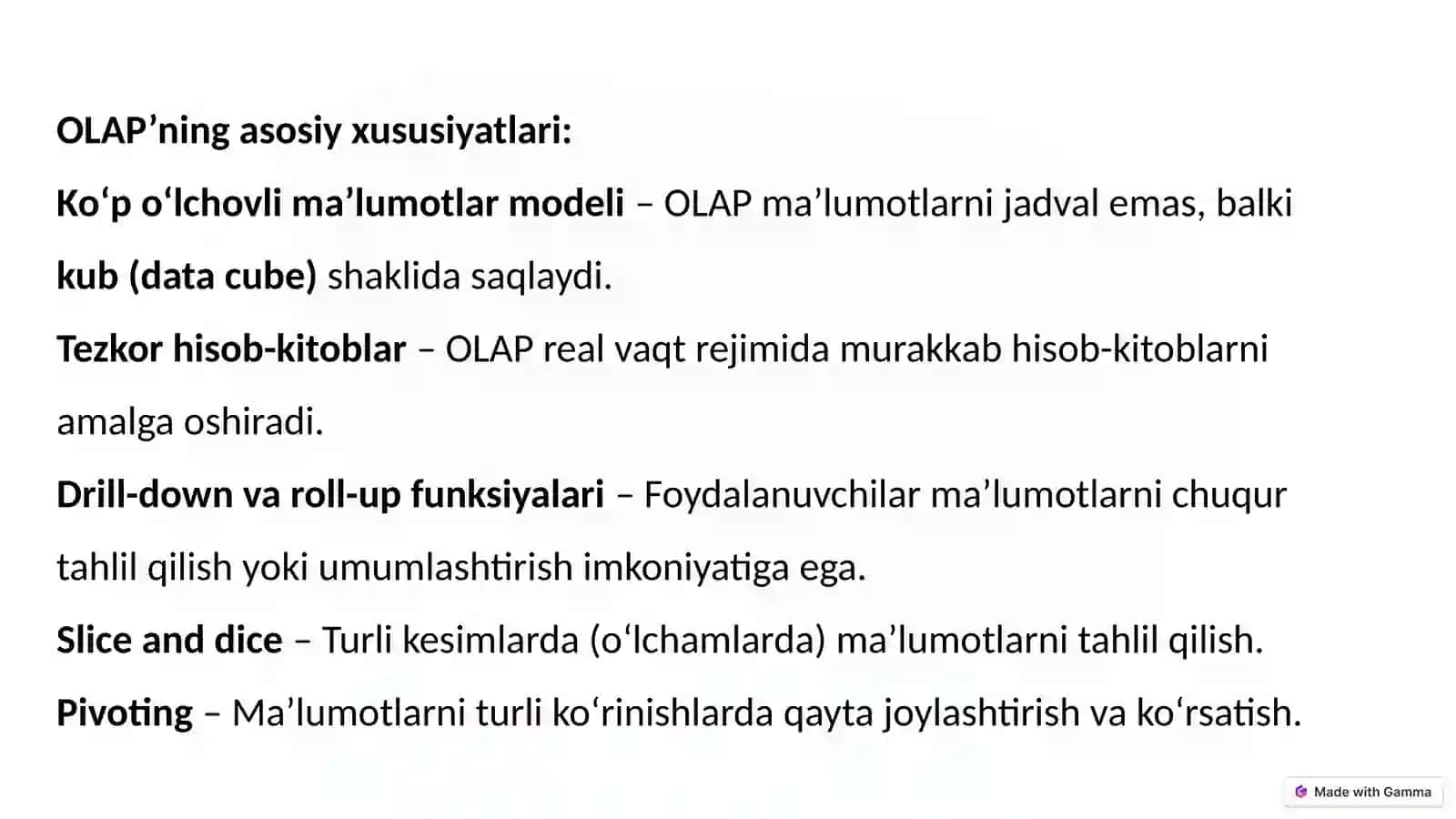 OLAP: Tizimlar va Arxitekturalar 3