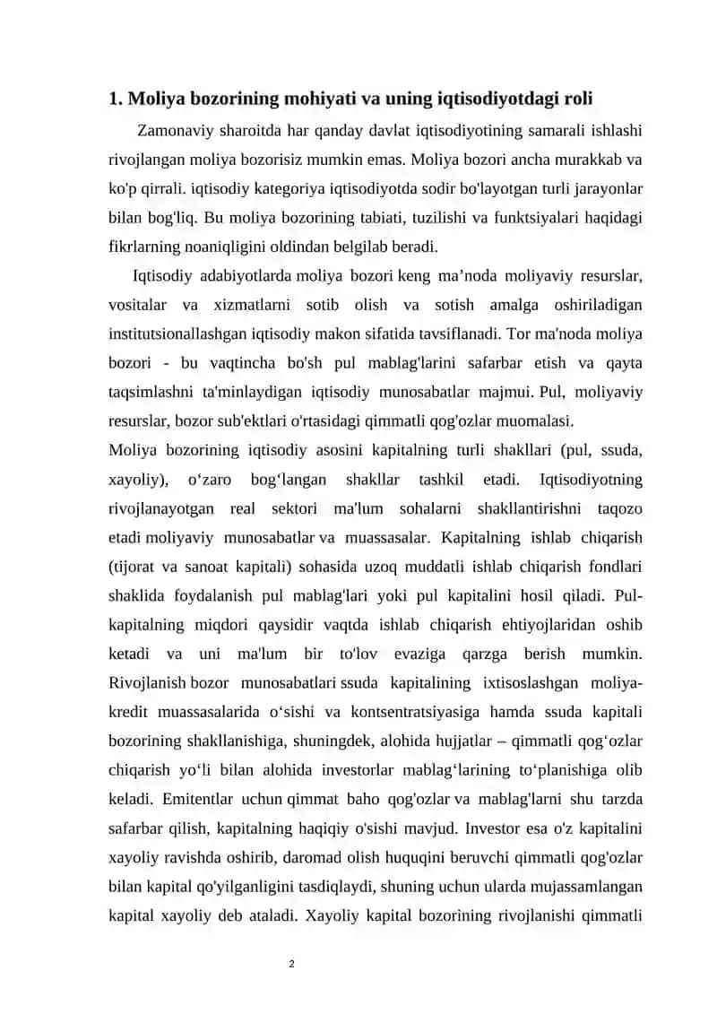 Moliya bozori va uning moliyaviy resurslarni shakllantirishdagi orni 3