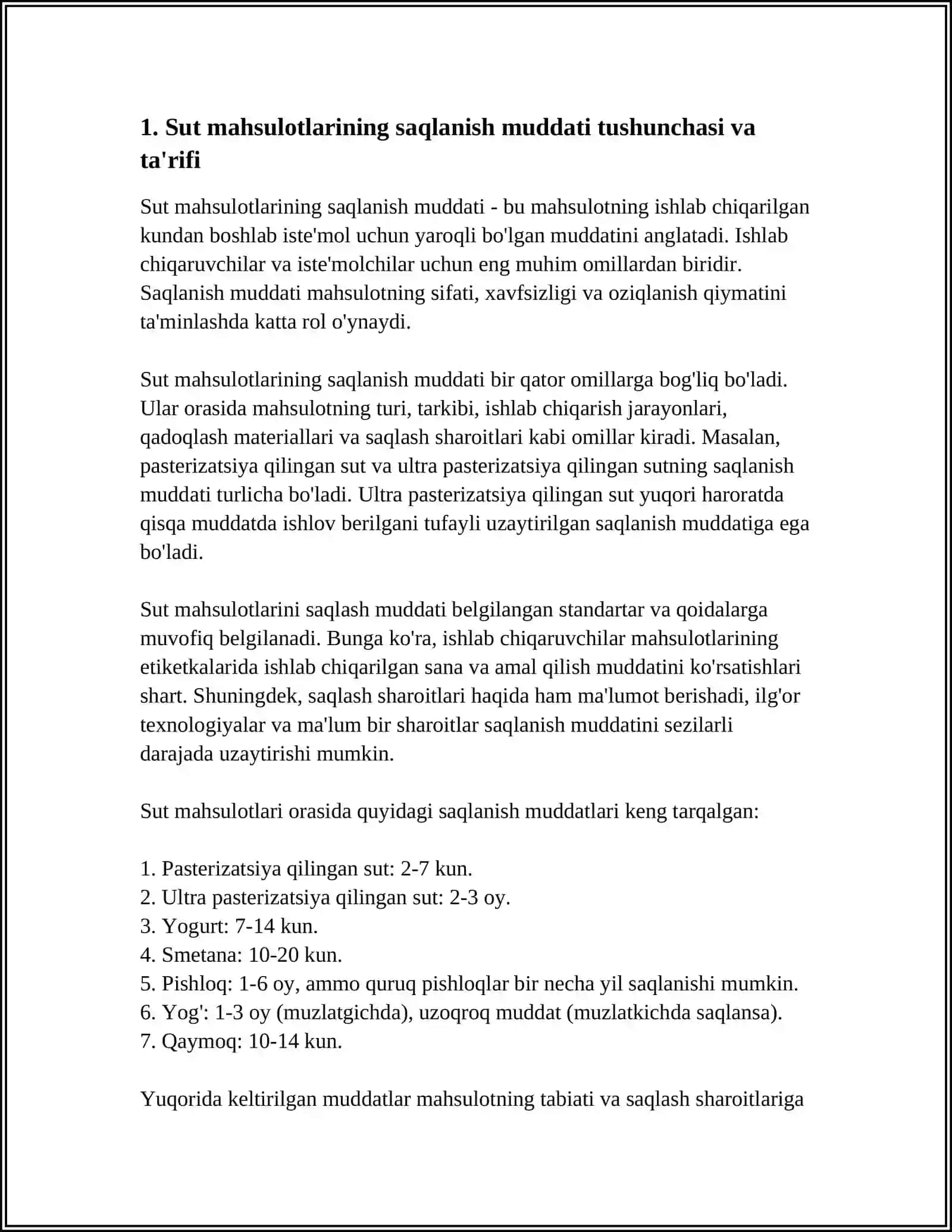 Sut Mahsulotlarini Saqlanish Muddati 3