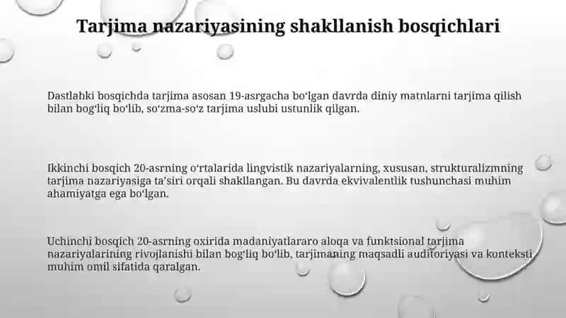 Tarjima nazariyasi fanining rivojlanish bosqichlari 3