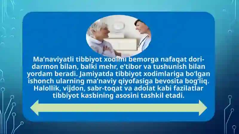 Tibbiyot xodimlarining ma’naviyati. Qon ketganda birinchi yordam ko`rsatish 3