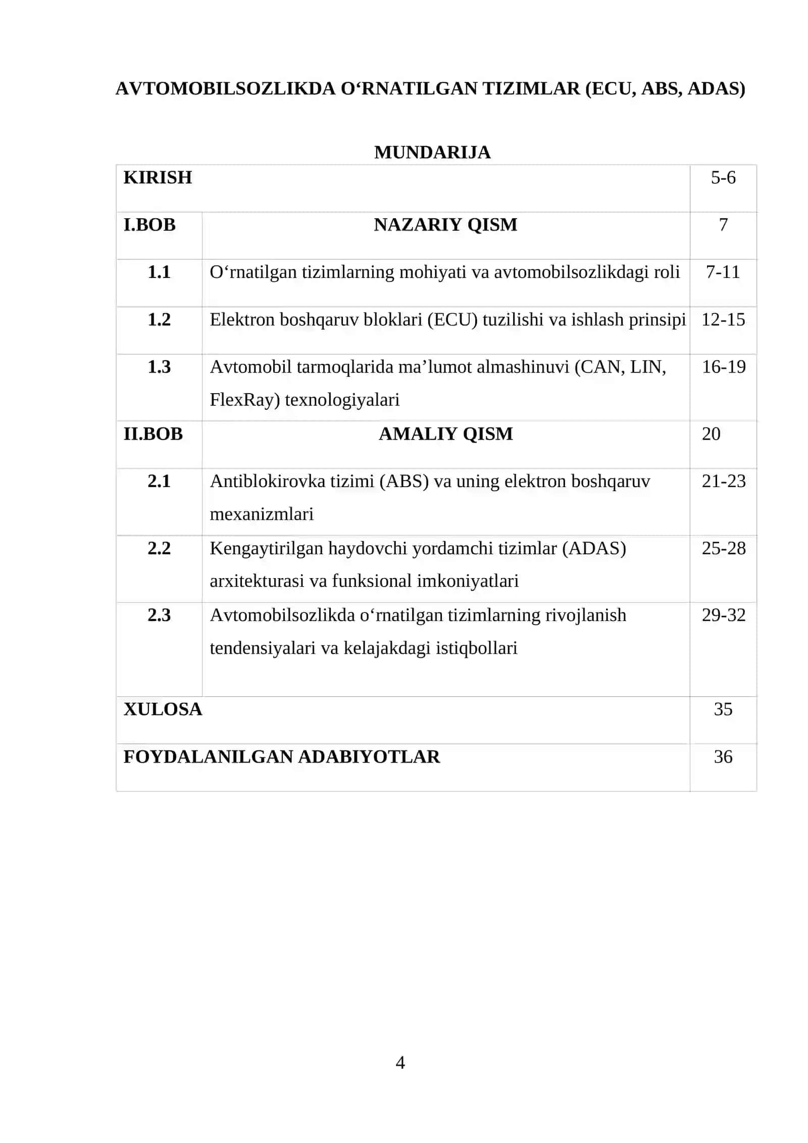 AVTOMOBILSOZLIKDA O‘RNATILGAN TIZIMLAR (ECU, ABS, ADAS) 3