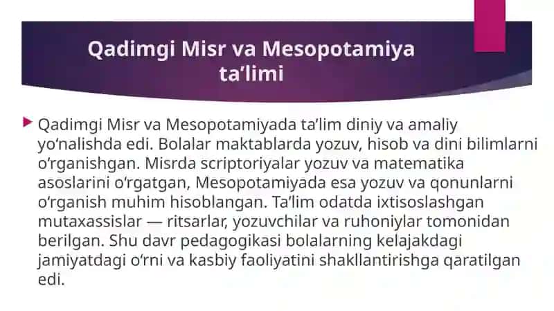 Eng qadimgi davrlardan XIX asrning birinchi yarmigacha jahon pedagogikasi va Y.A. Komenskiy nazariya 3