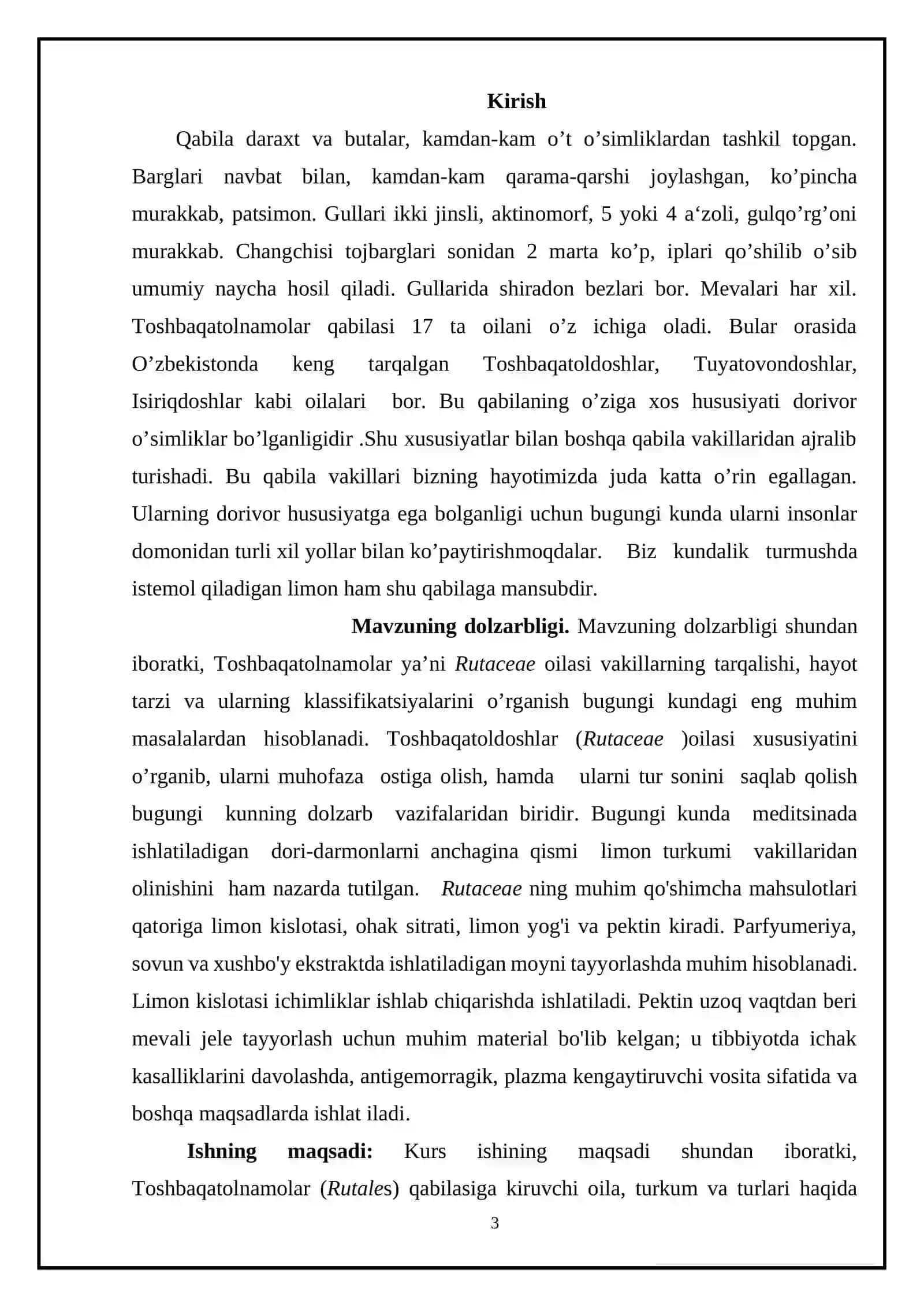 "Toshbaqatolnamolar Qabilasi" Mavzusida Kurs Ishi 3