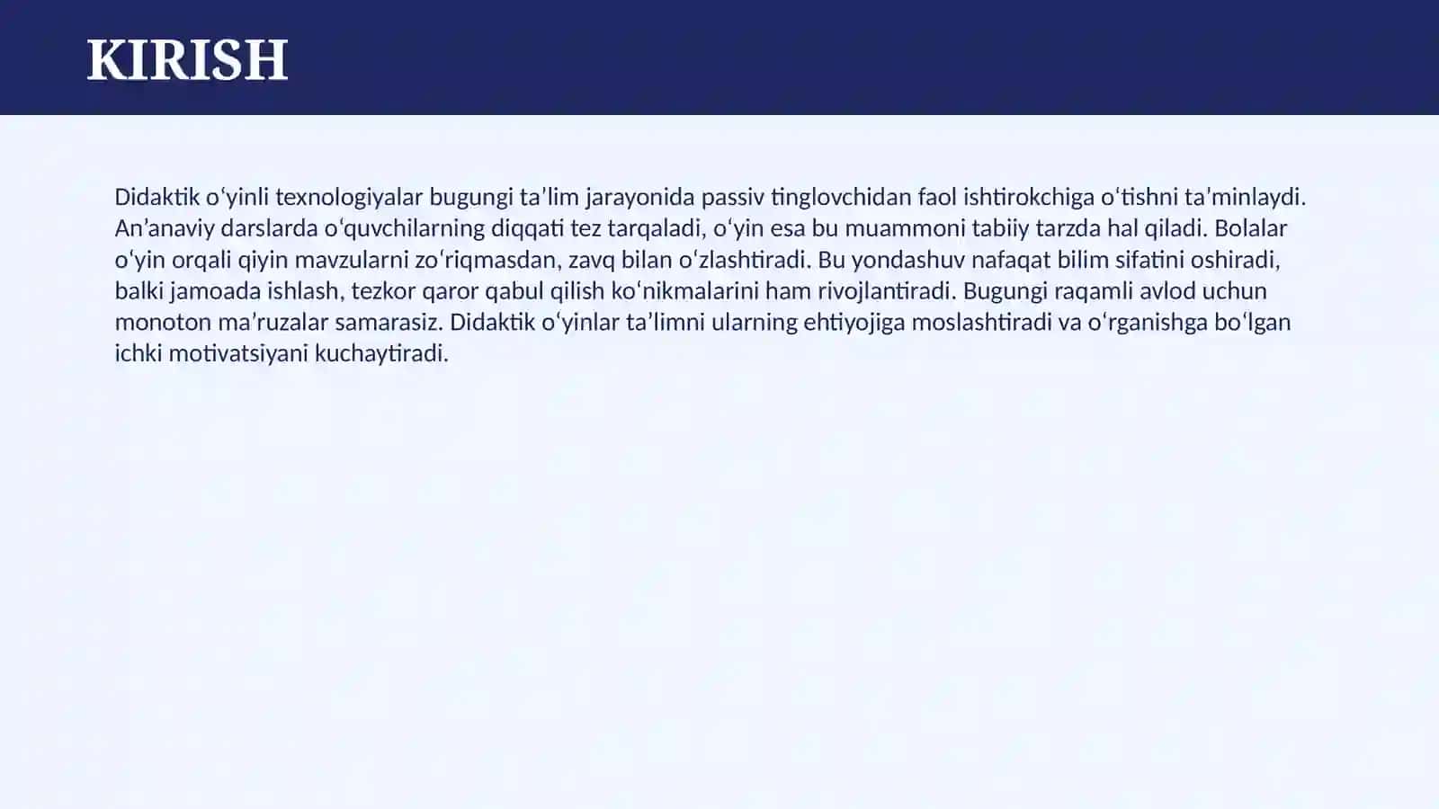 DIDAKTIK O`YINLI TEXNOLOGIYALAR 3