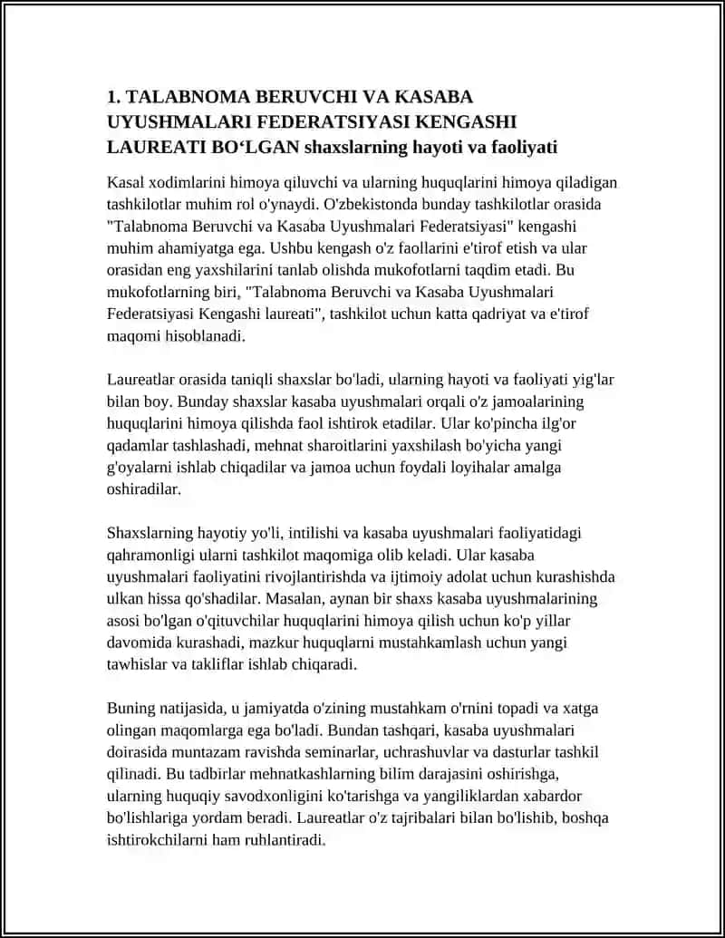 TALABNOMA BERUVCHI VA KASABA UYUSHMALARI FEDERATSIYASI KENGASHI LAUREATI BOʻLGAN 3