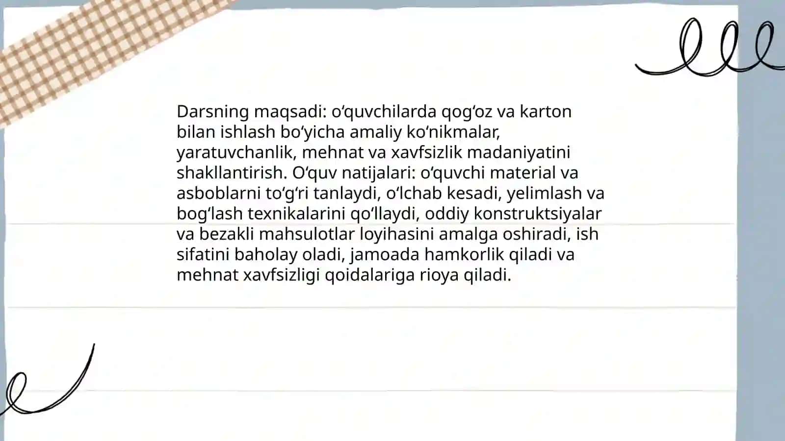 Qogoz va karton bilan ishlash darslarining mazmuni 3