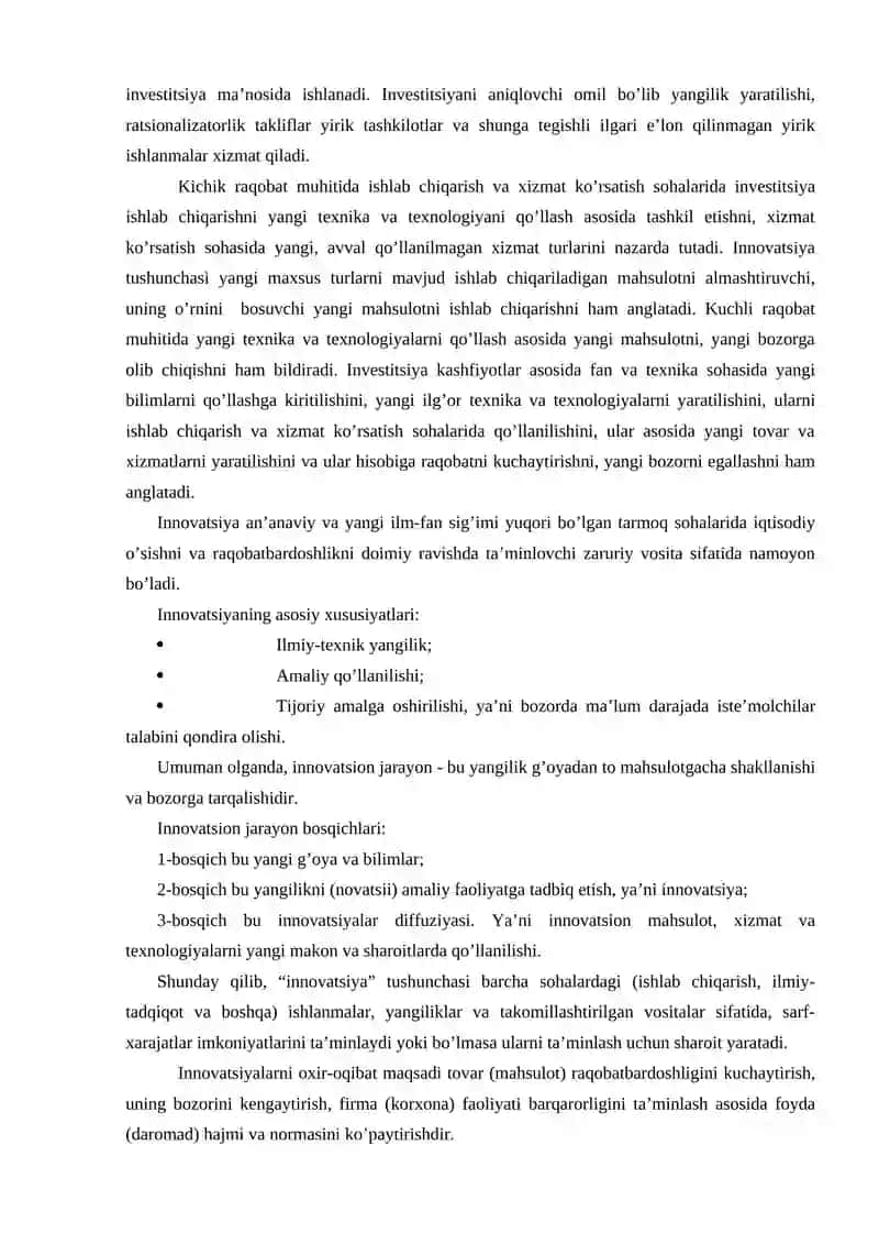 Innovatsiya tushunchasi va ularga qaratilgan investitsiyalar 3