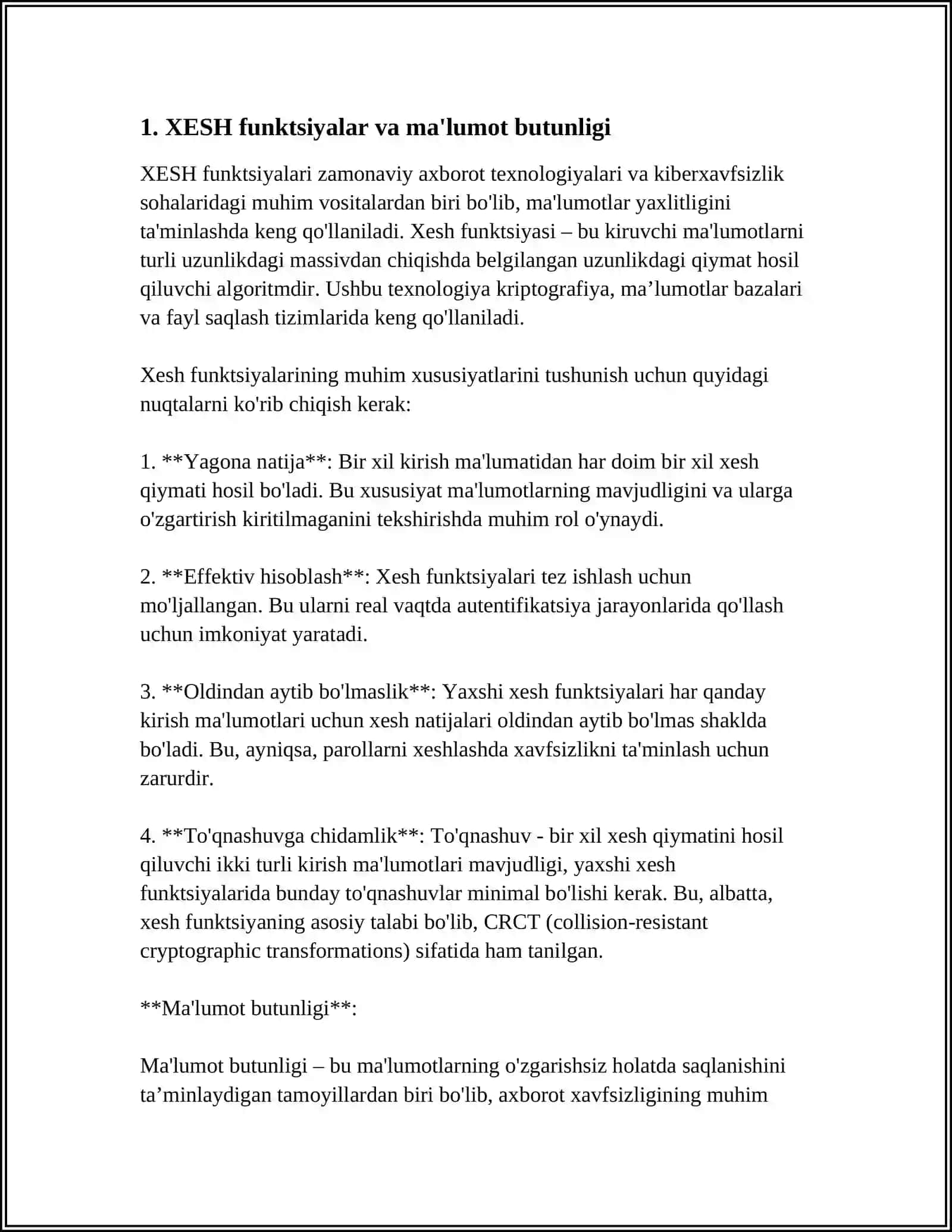 XESH – FUNKSIYALAR ASOSIDA MA’LUMOT BUTUNLIGINI TEKSHIRISH 3