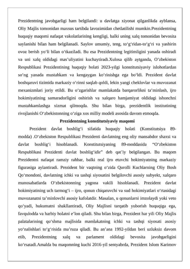 O‘zbekiston Respublikasi Prezidentining huquqiy holati 3