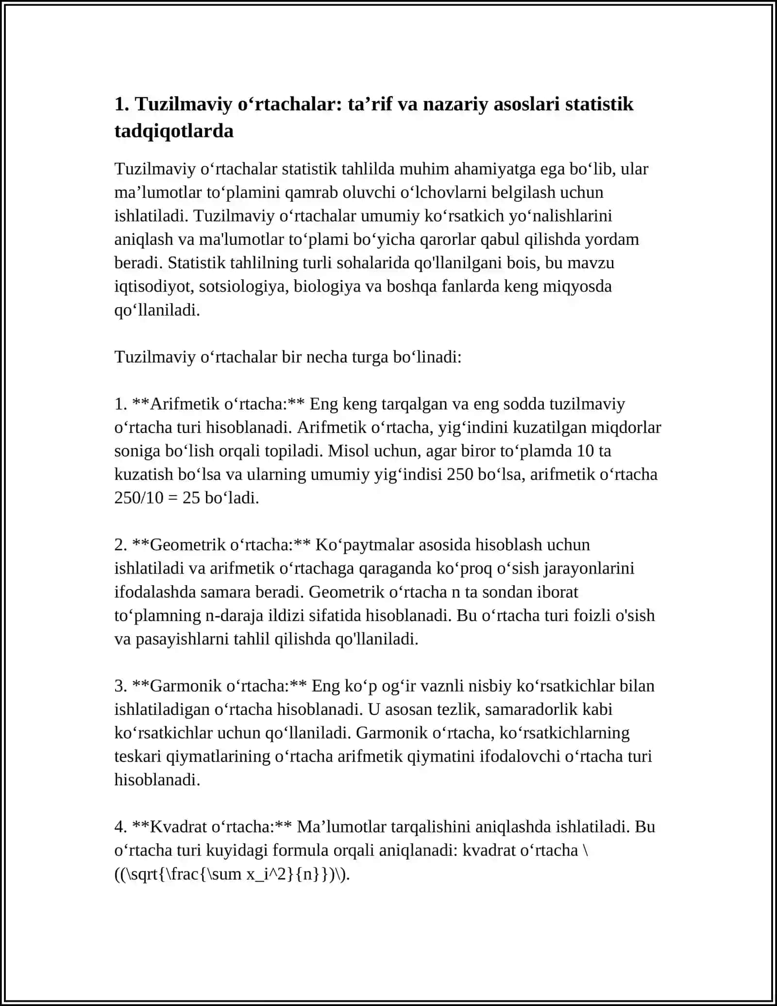 TUZILMAVIY OʻRTACHALARDAN STATISTIK TADQIQ TADQIQORLARDA FOYDALANILISHI 3