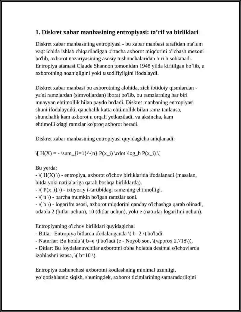 DISKRET XABAR MANBASINING ENTROPIYASI 3
