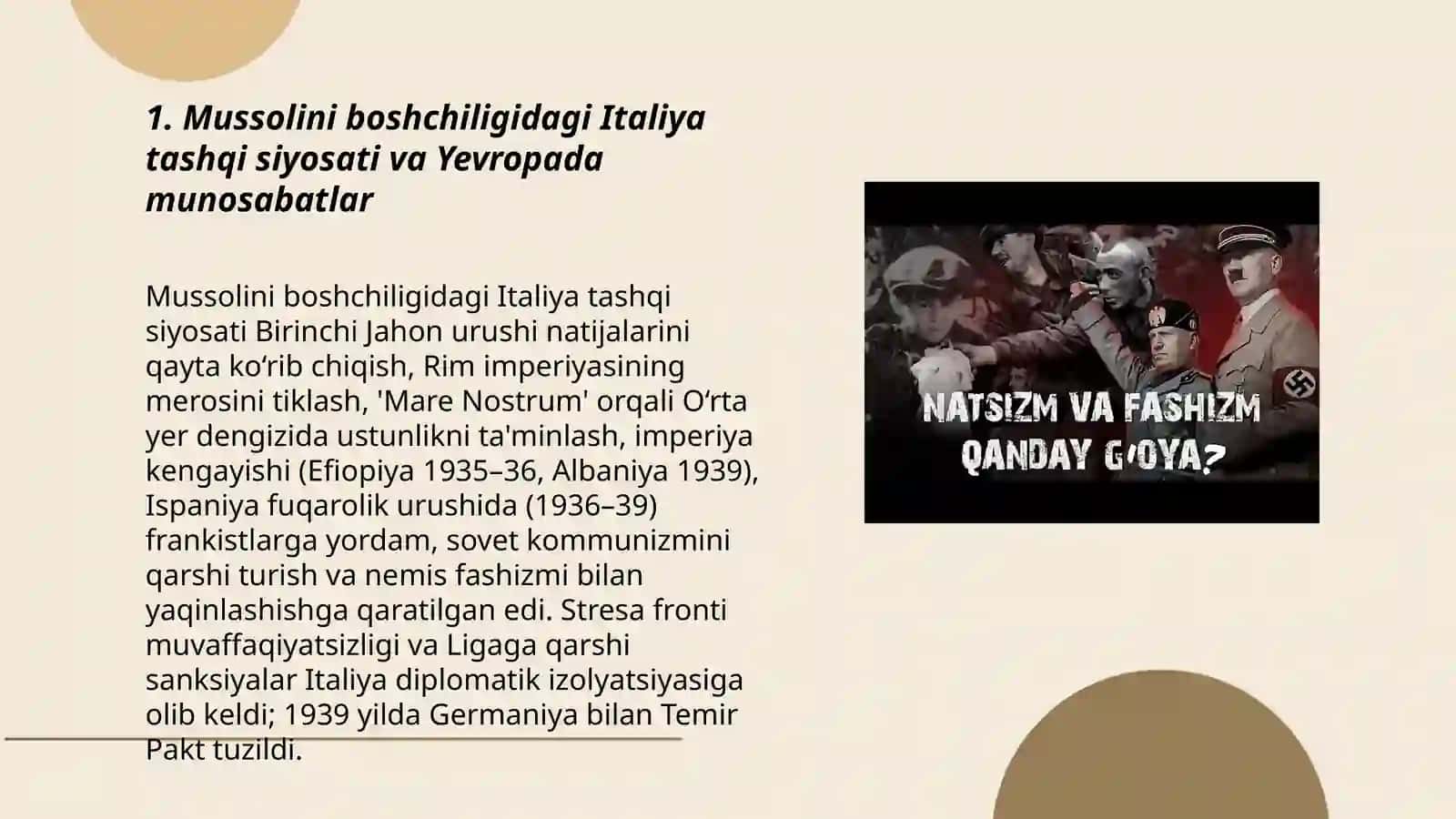 Mussolini boshchiligidagi Italiya tashqi siyosati va Yevropada munosabatlar 3