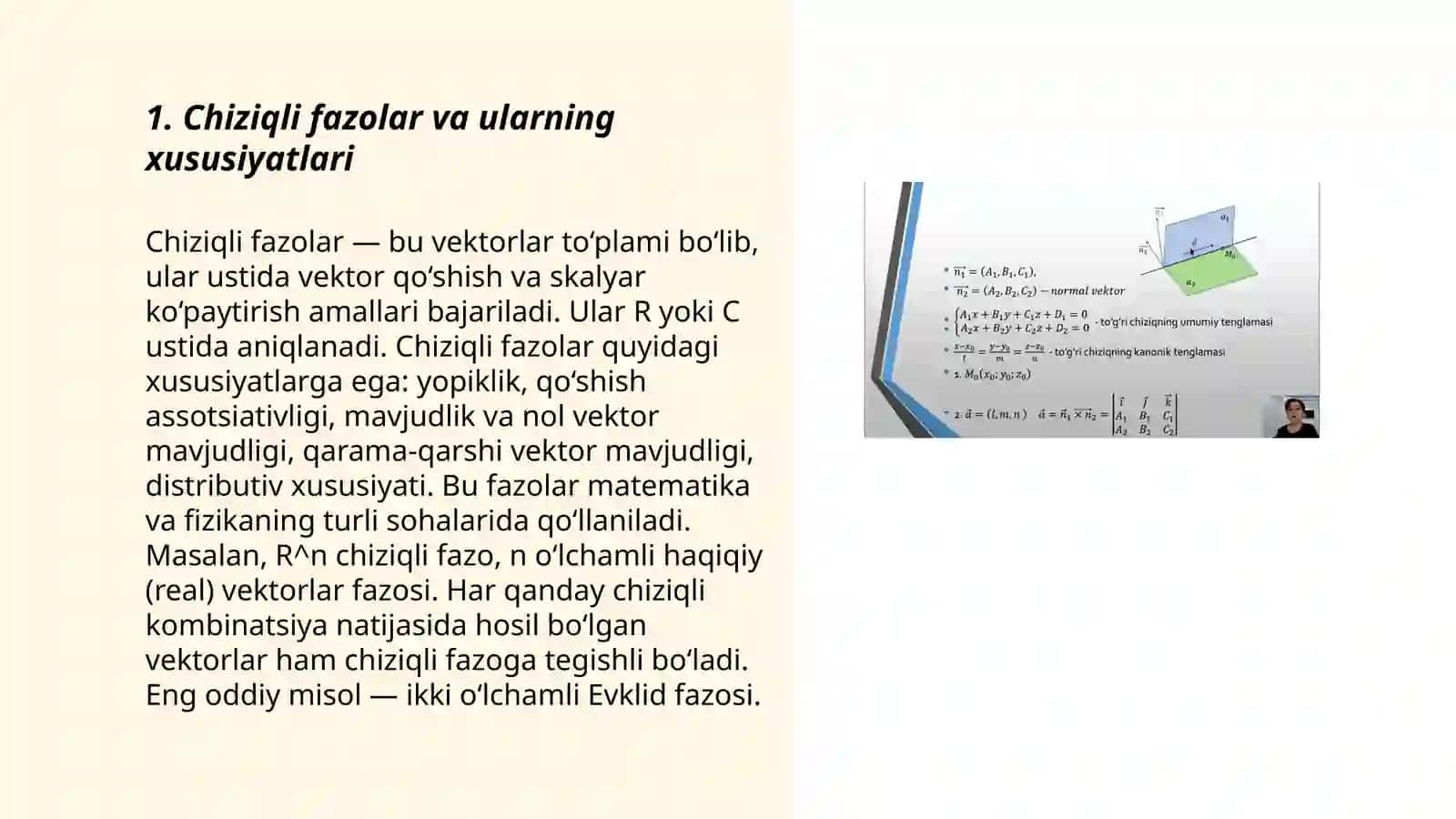 Chiziqli fazolar, chiziqli boĝliklik va chiziqli erkinlik 3
