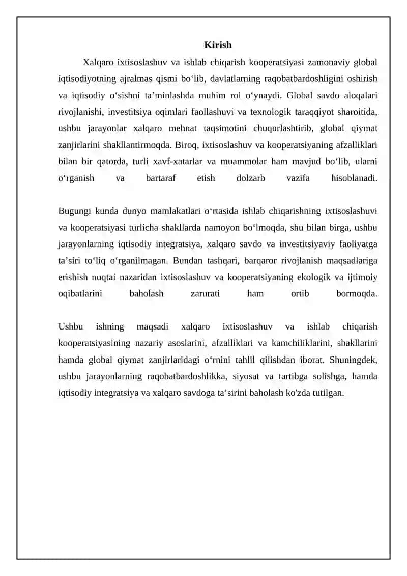 Xalqaro ixtisoslashuv va ishlab chiqarish kooperatsiyasining nazariy asoslari va shakllari 3