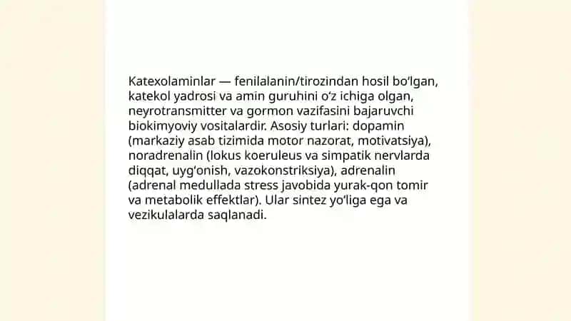 Katexolamin biosintezi va ularning fiziologik ahamiyati 3