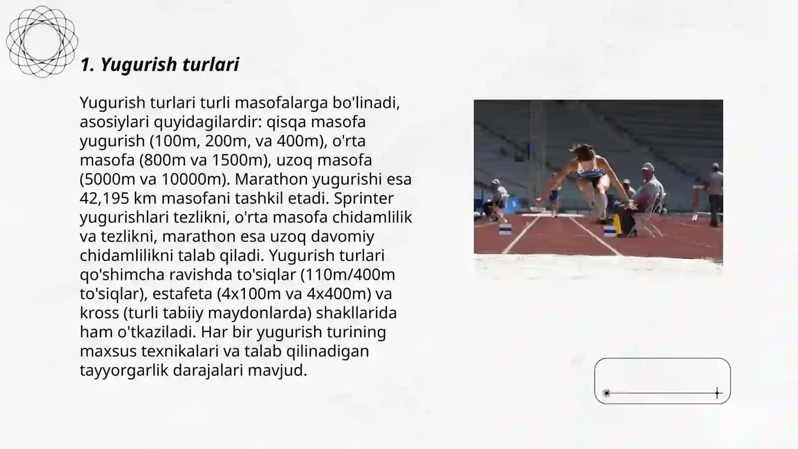 Yengil atletika boʻlimlari va ularning turkumlanishi 3