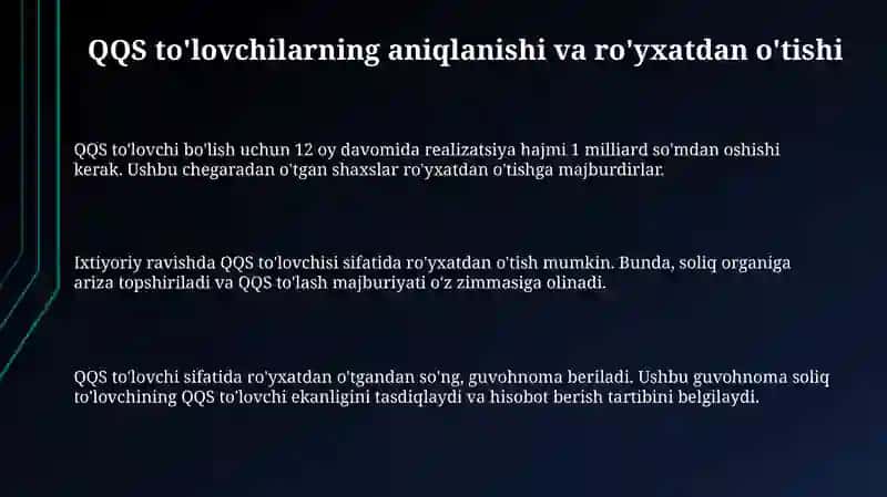 QQS to'lovchilar, soliq solish obyektlari, soliq imtiyozlarini qo'llash, hisobotni tuzish 3