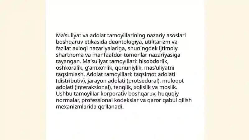 Boshqaruv etikasida maʼsuliyat va adolatning oʻrni 3