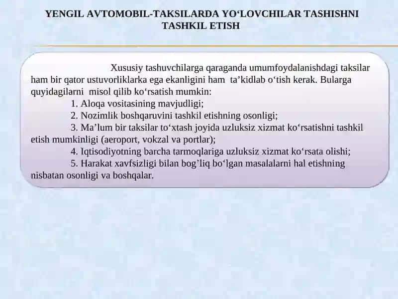 YENGIL AVTOMOBIL-TAKSILAR ISHINITASHKIL ETISH 3