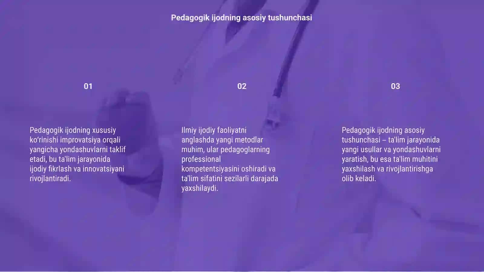 Pedagogik ijodning xususiy koʻrinishi improvatsiya.ilmiy ijodiy faoliyatni anglashga nisbatan yangicha yondashuvlar 3