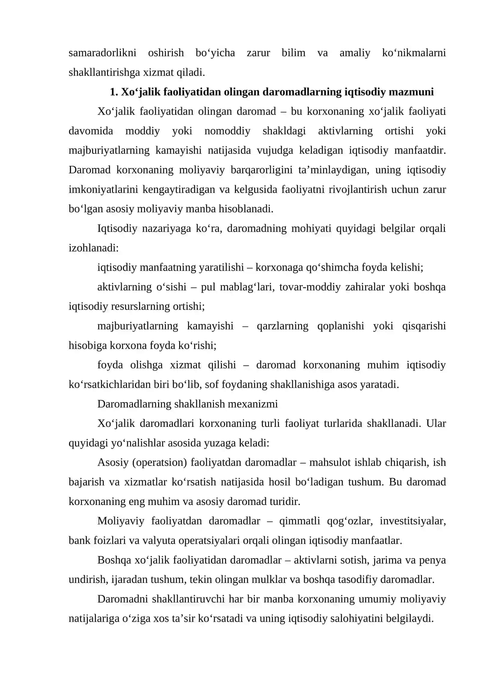 Xojalik faoliyatidan olingan daromad. Asosiy operatsion va moliyaviy faoliyatdan daromadlar 3