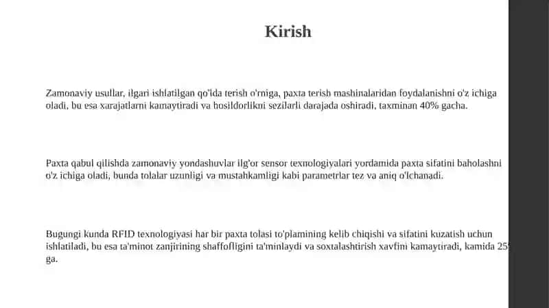 Chigitli paxtani qabul qilishni zamonaviy usullari 3