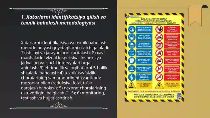 Ish joyida shikastlanishlarni oldini olish uchun xavfsizlik texnikasi choralarini ishlab chiqish 3