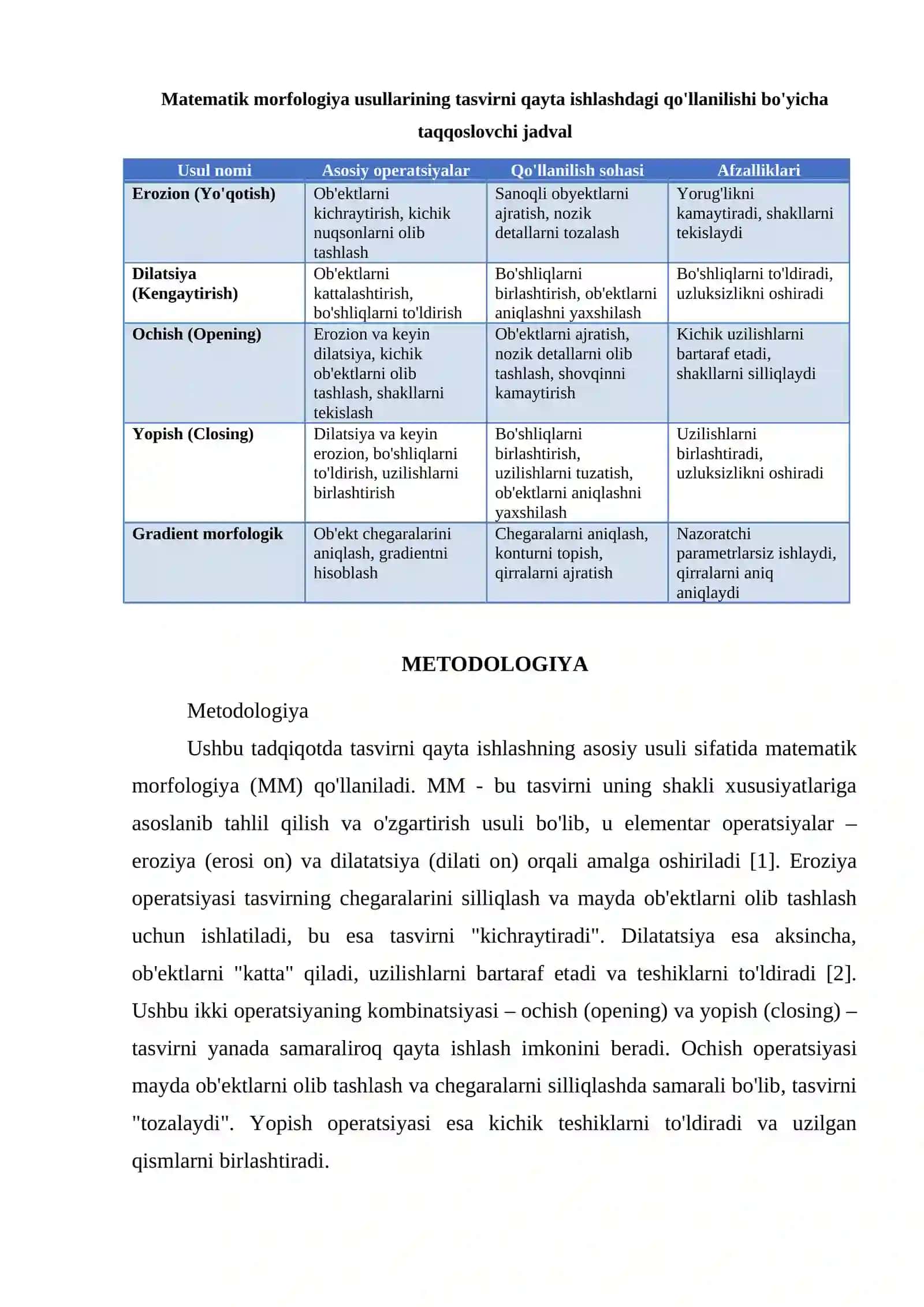 MATEMATIK MORFOLOGIYA YORDAMIDA TASVIRLARNI QAYTA ISHLASH 3