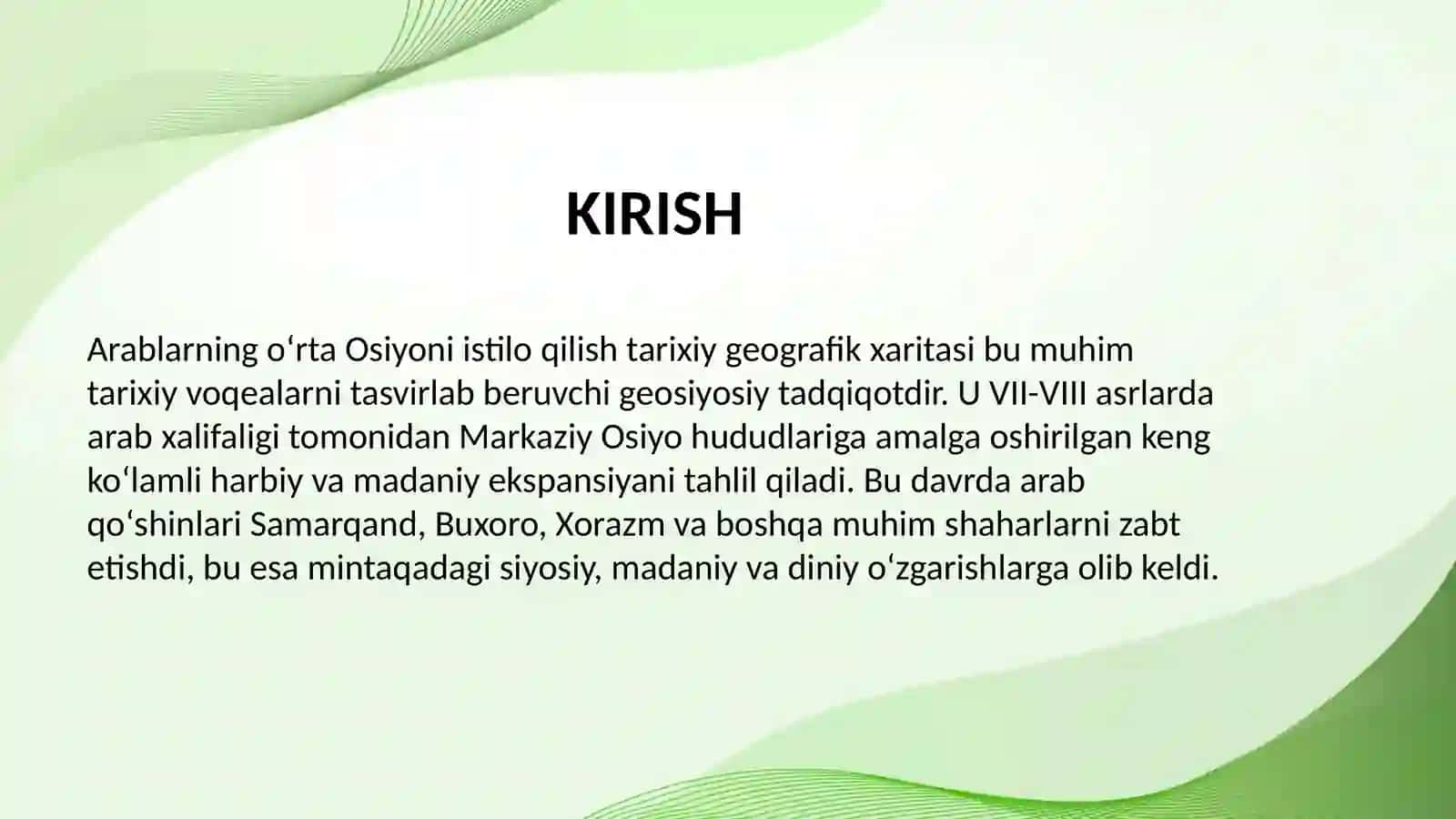 Arablarning oʻrta Osiyoni istilo qilish tarixiy geografik xaritasi 3
