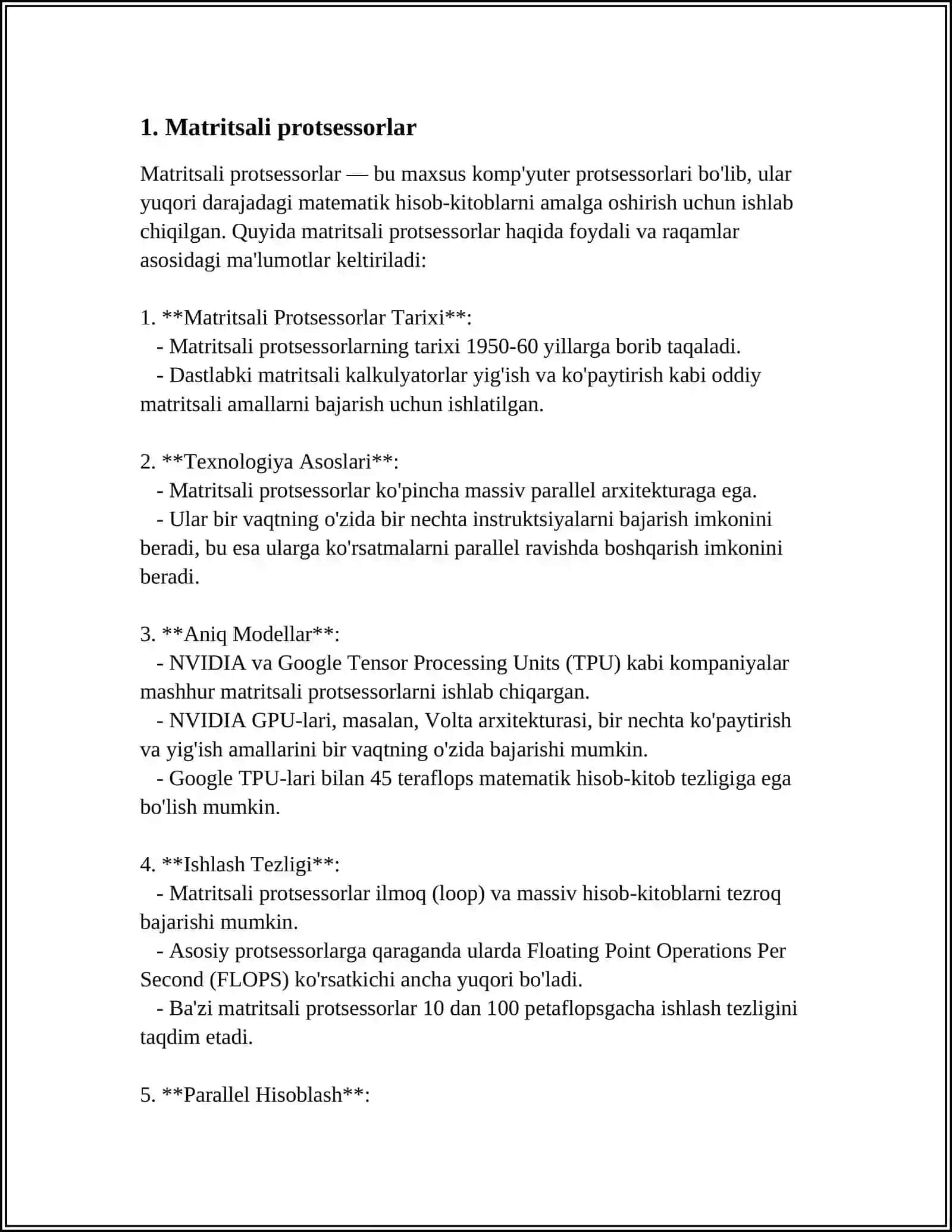 PROTSESSOR TURLARI. MATRITSALI VA VEKTORLI PROTSESSORLAR 3