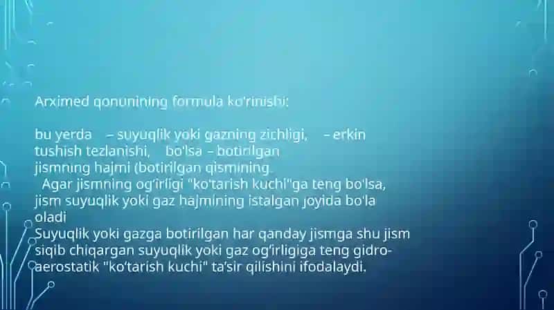 JISMLARNING SUZISHI. ARXIMED QONUNI 3
