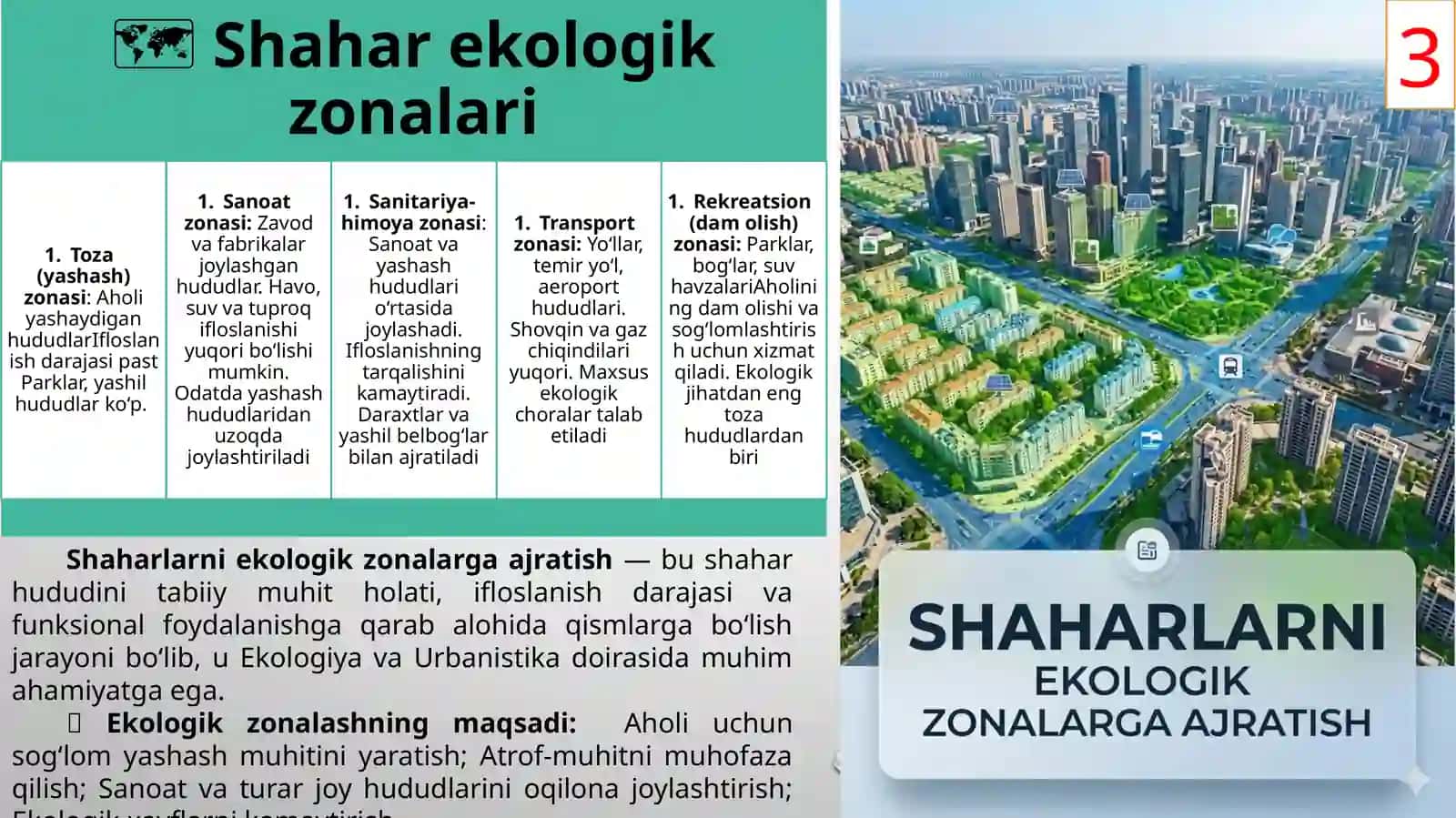 Shahar va sanoat ekologiyasi fani bo'yicha 3