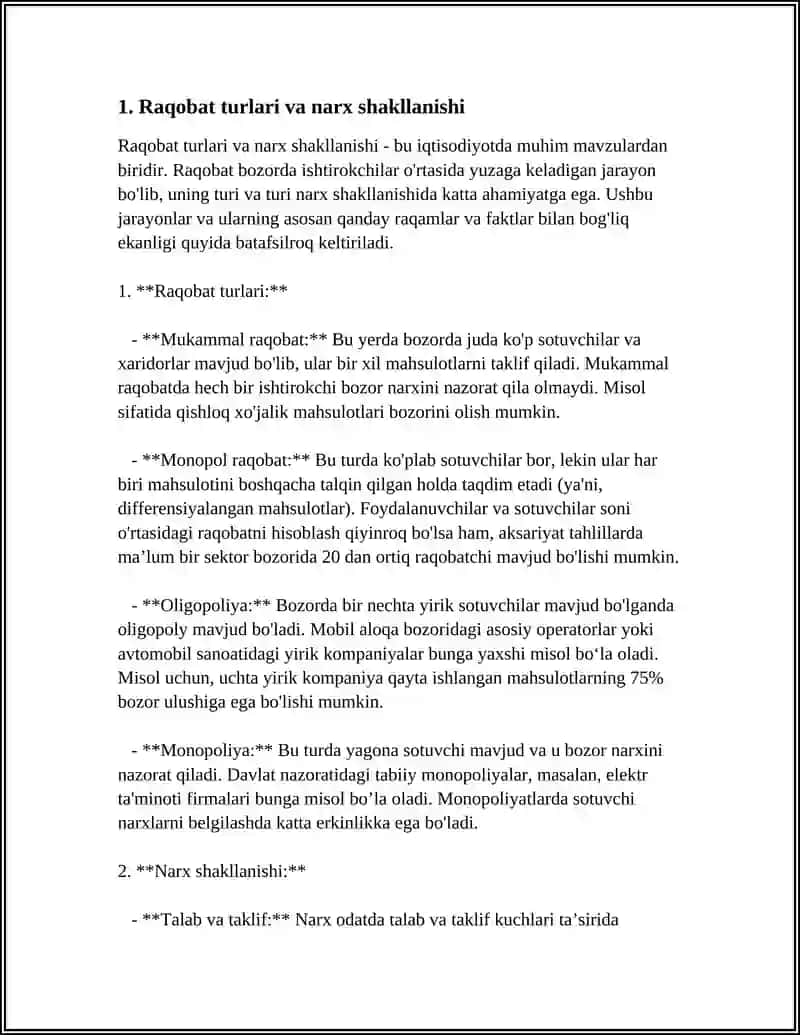 RAQOBATNING TURLI KO’RINISHLARI SHAROITIDA NARXNING SHAKLLANISH XUSUSIYATLARI 3