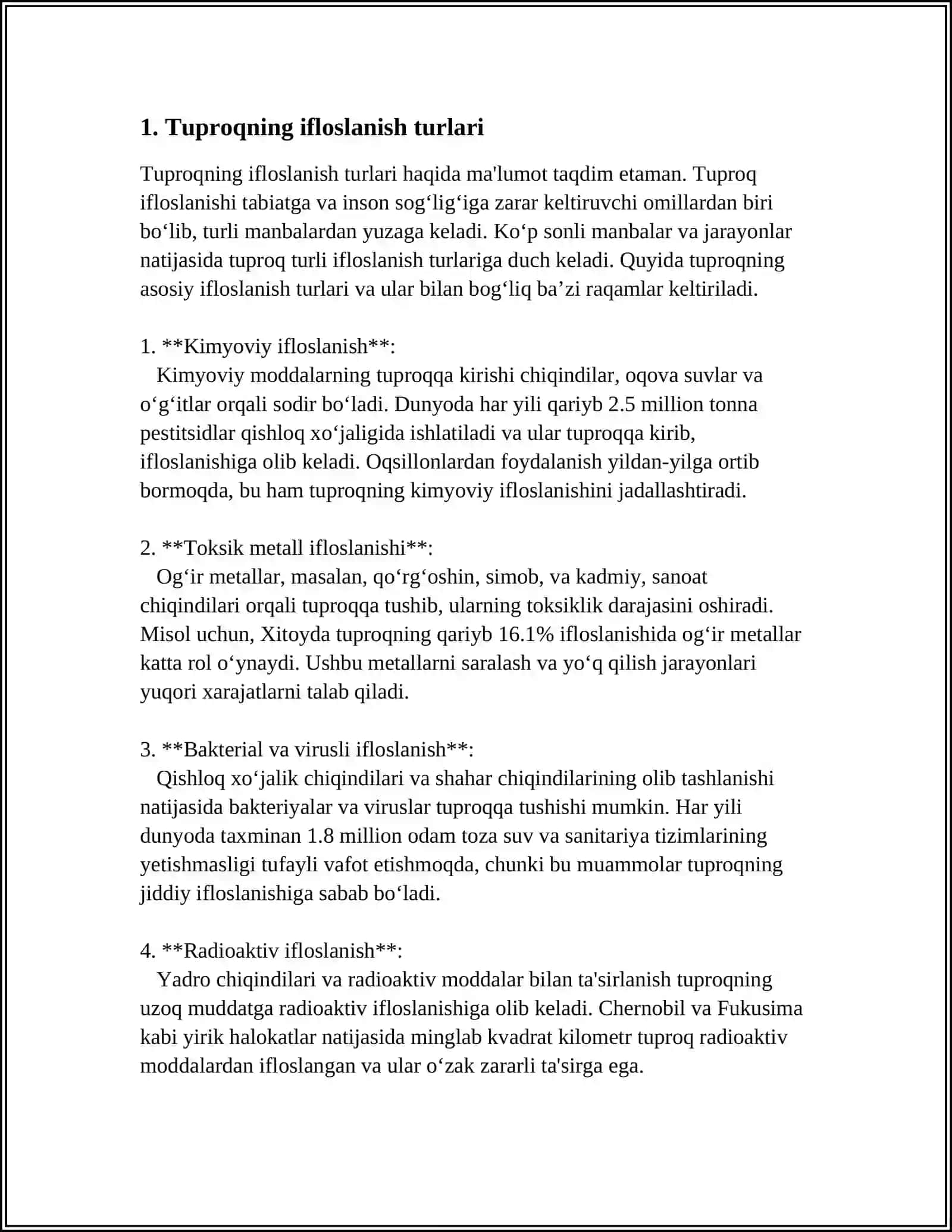 MUSTAQIL ISH Mavzu: TUPROQLARNING IFLOSLANISHI VA MUHOFAZASI 3