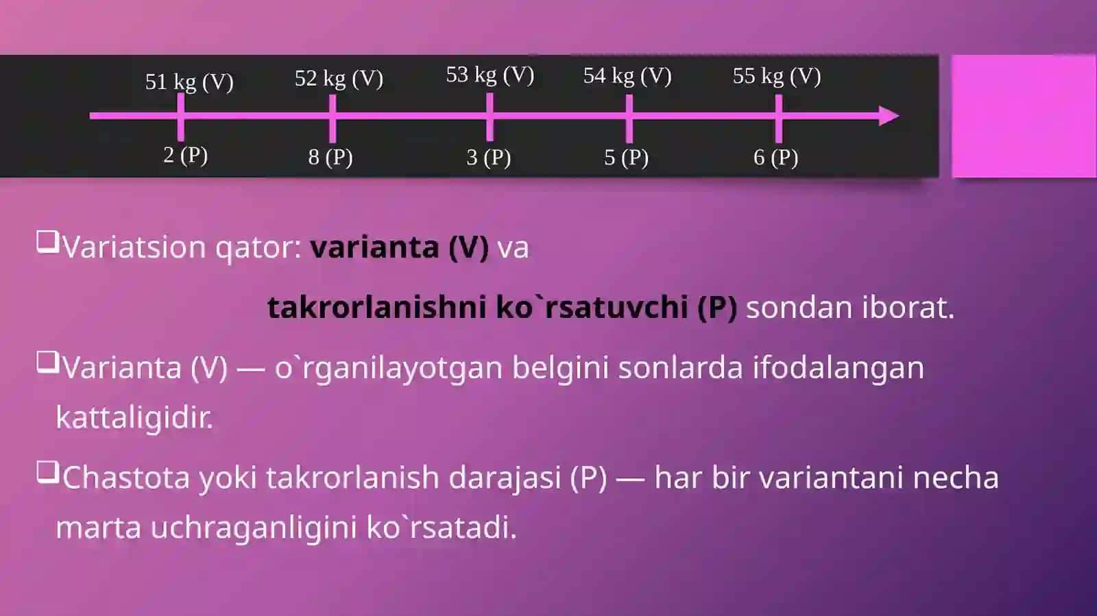 O`RTACHA MIQDORLAR, TURLARI, HISOBLASH USULLARI.STATISTIK TADQIQOT NATIJALARINING ISHONCHLILIK DARAJASINI BAHOLASH 3