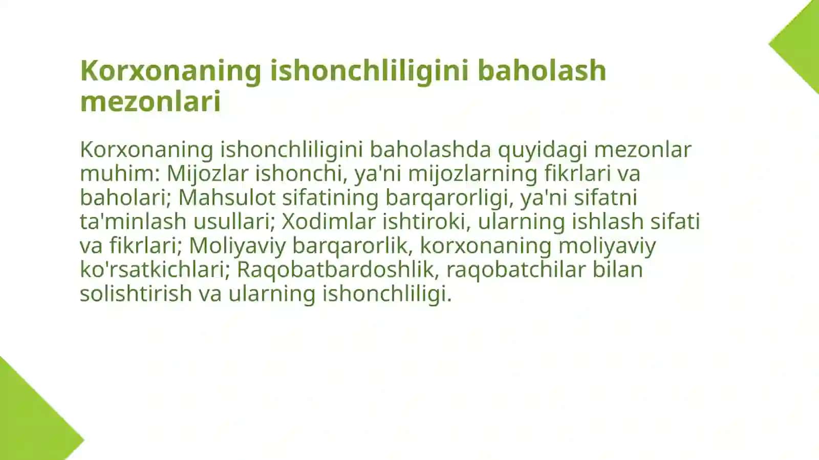 Korxonaning ishonchligini baholash 3