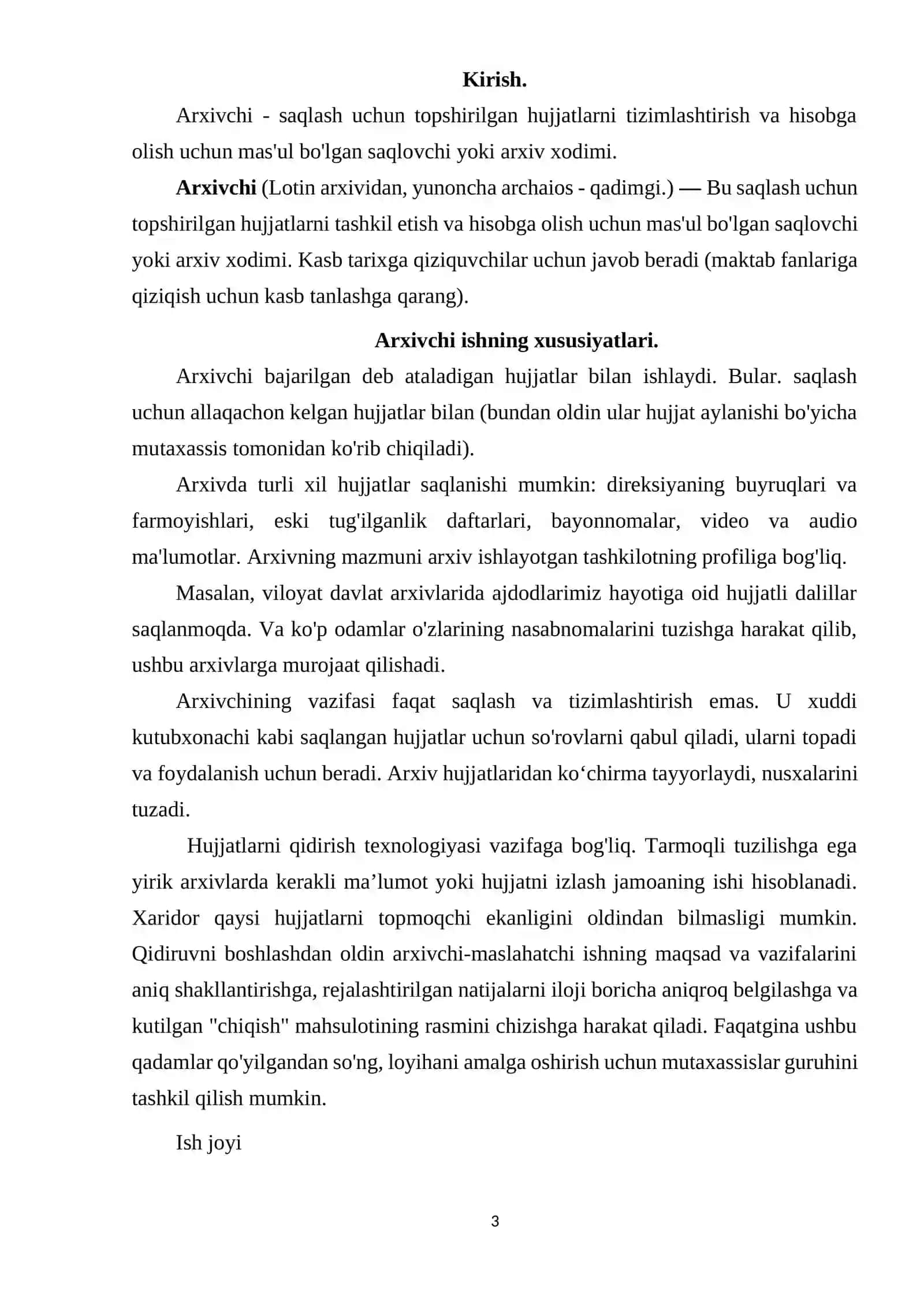 Arxivchi kasbining hozirgi kundagi o‘rni va ahamiyati 3